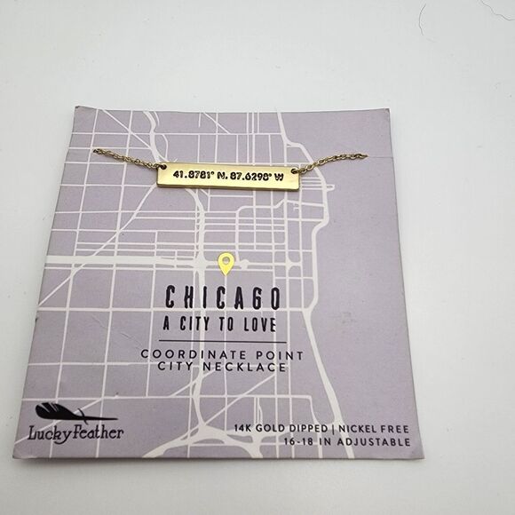 NWT Lucky Feather Chicago Coordinate City 14K Gold Dipped Necklace - Picture 3 of 5
